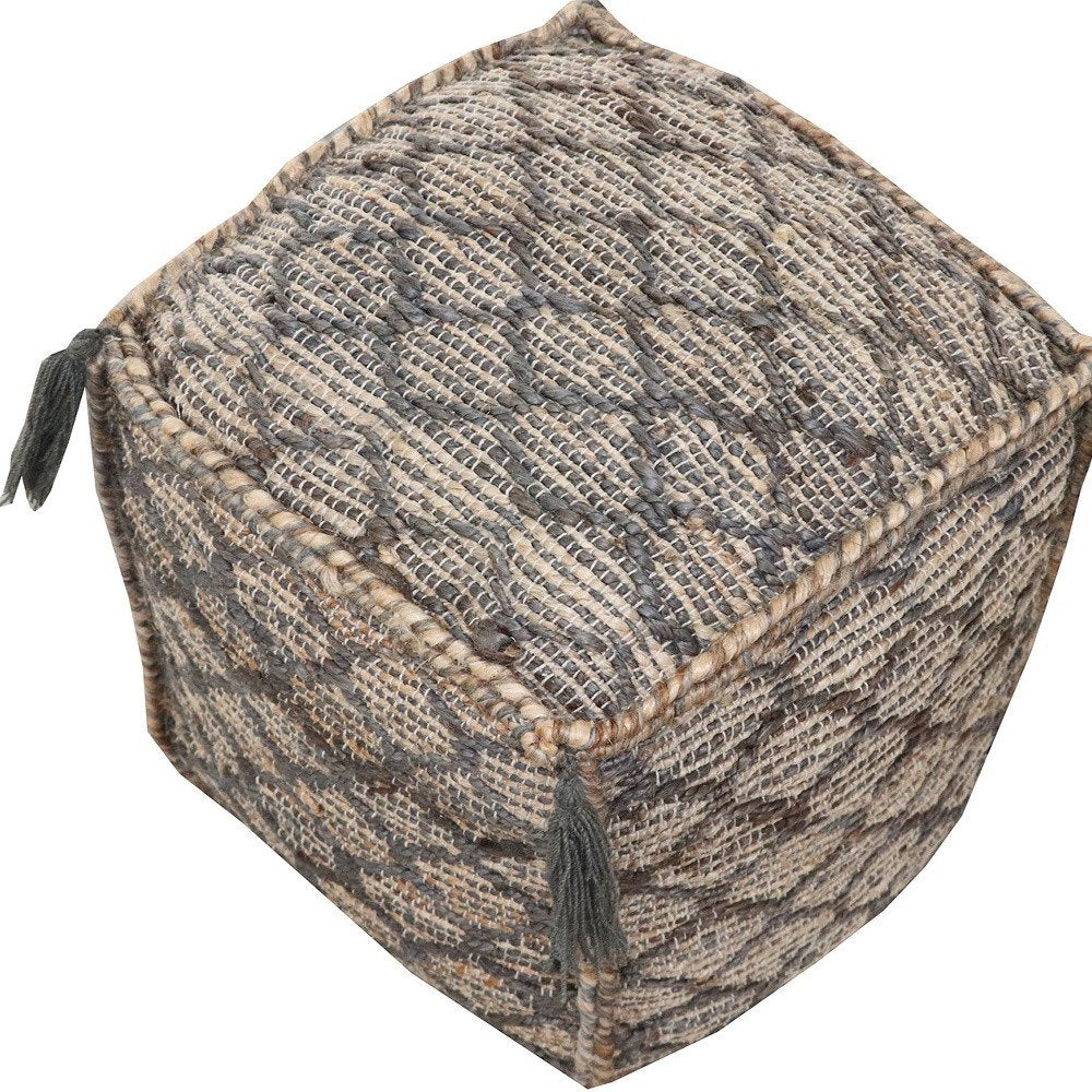 Natural Gray and Taupe Jute Cube Trellis Pouf Ottoman - 18-inch