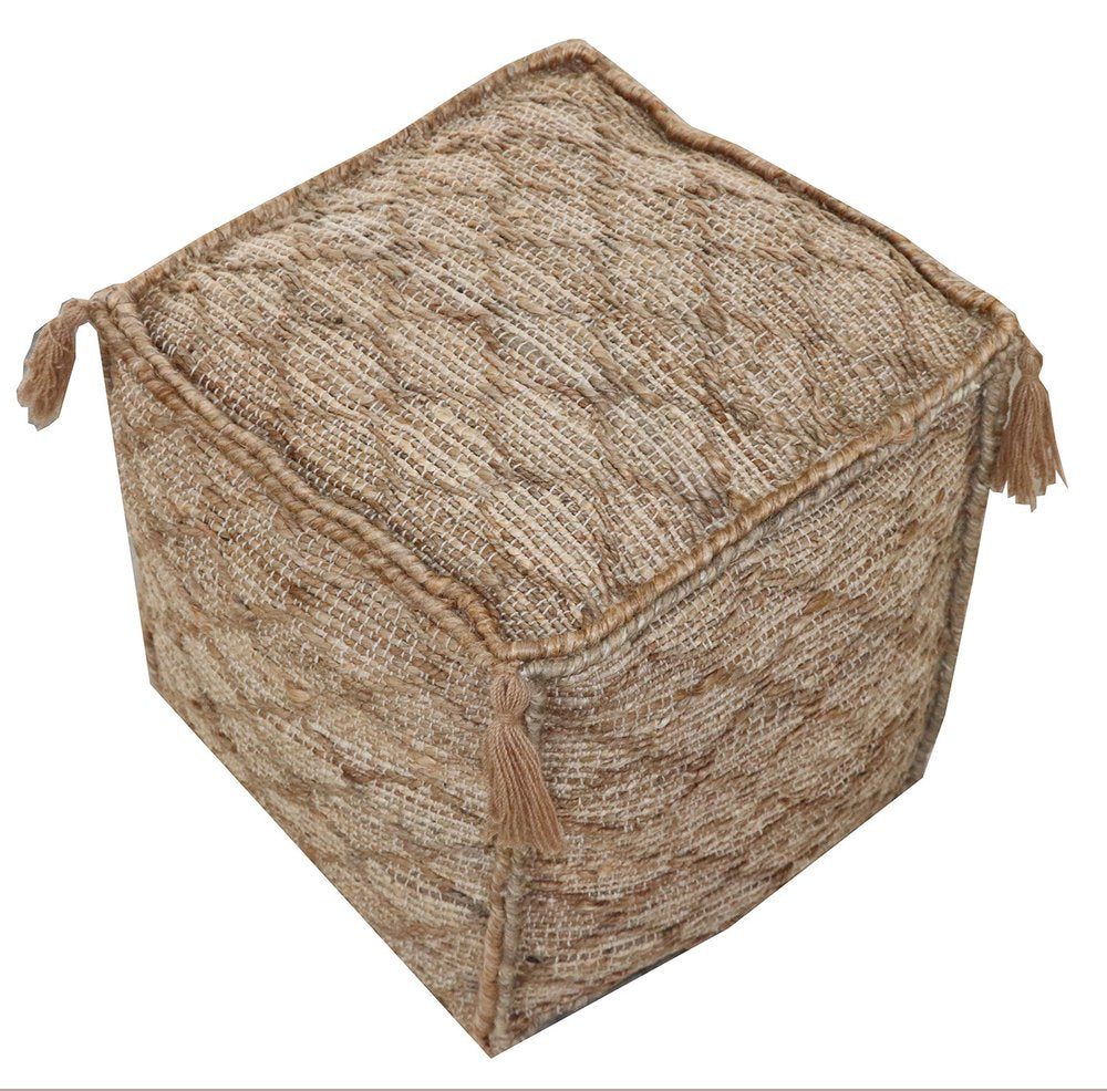 Brown Jute Cube Trellis Pouf Ottoman - 18-inch