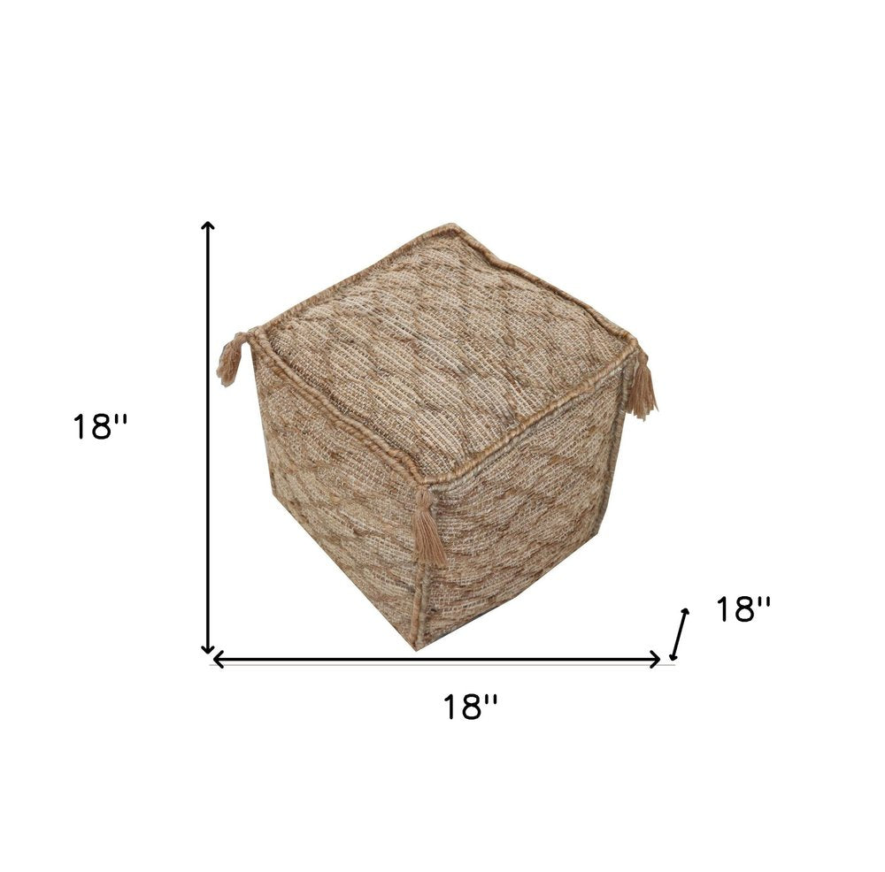 Brown Jute Cube Trellis Pouf Ottoman - 18-inch