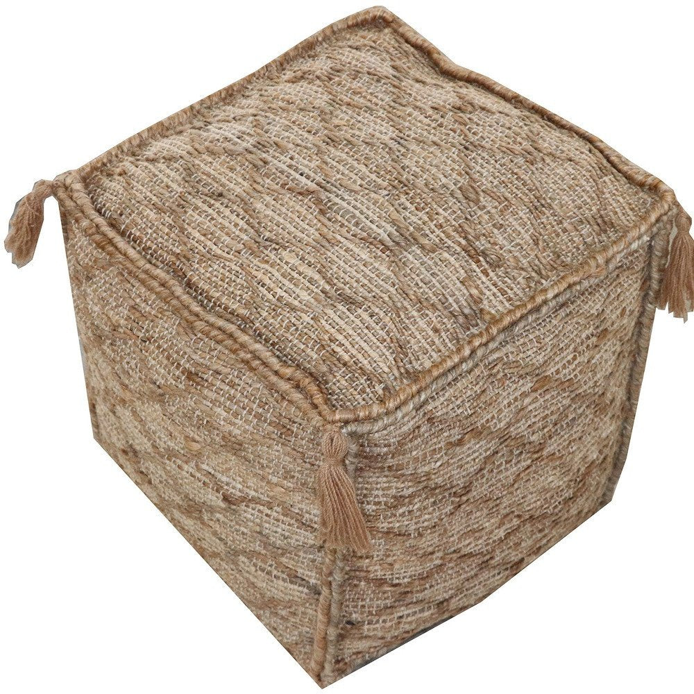 Brown Jute Cube Trellis Pouf Ottoman - 18-inch