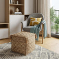 Brown Jute Cube Trellis Pouf Ottoman - 18-inch