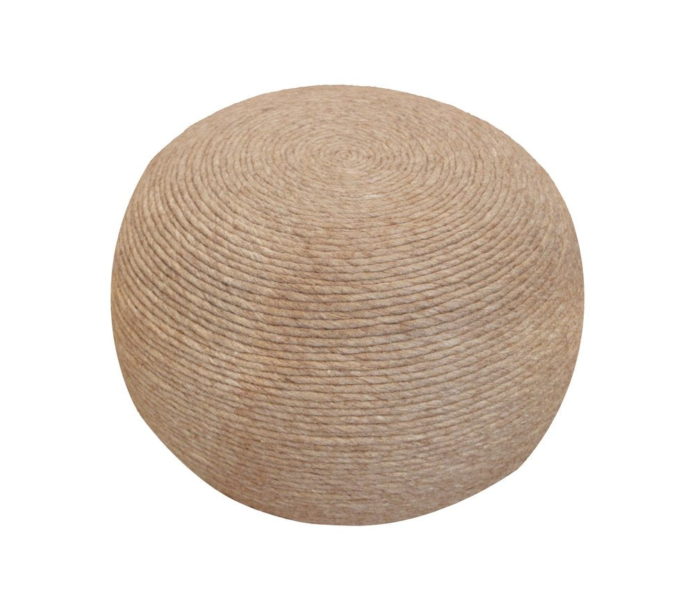 Beige Wool Round Ribbed Pouf Ottoman - 20-inch