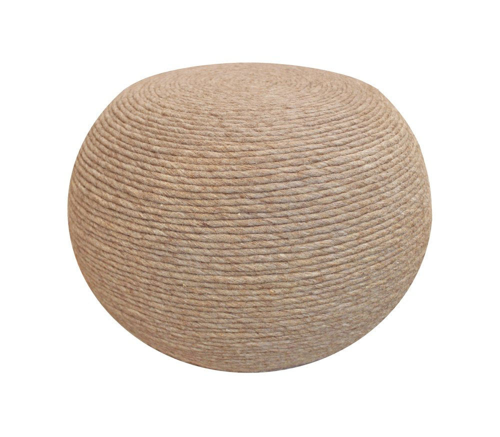 Beige Wool Round Ribbed Pouf Ottoman - 20-inch