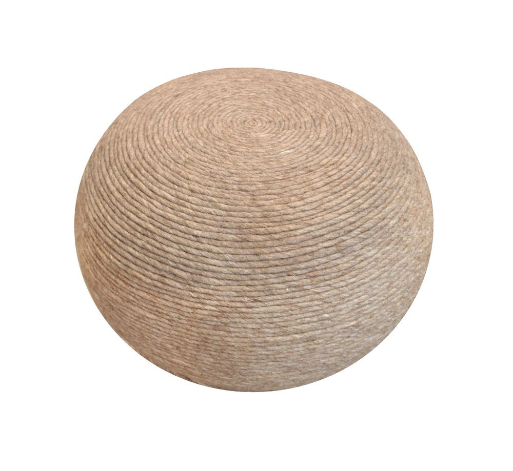 Beige Wool Round Ribbed Pouf Ottoman - 20-inch
