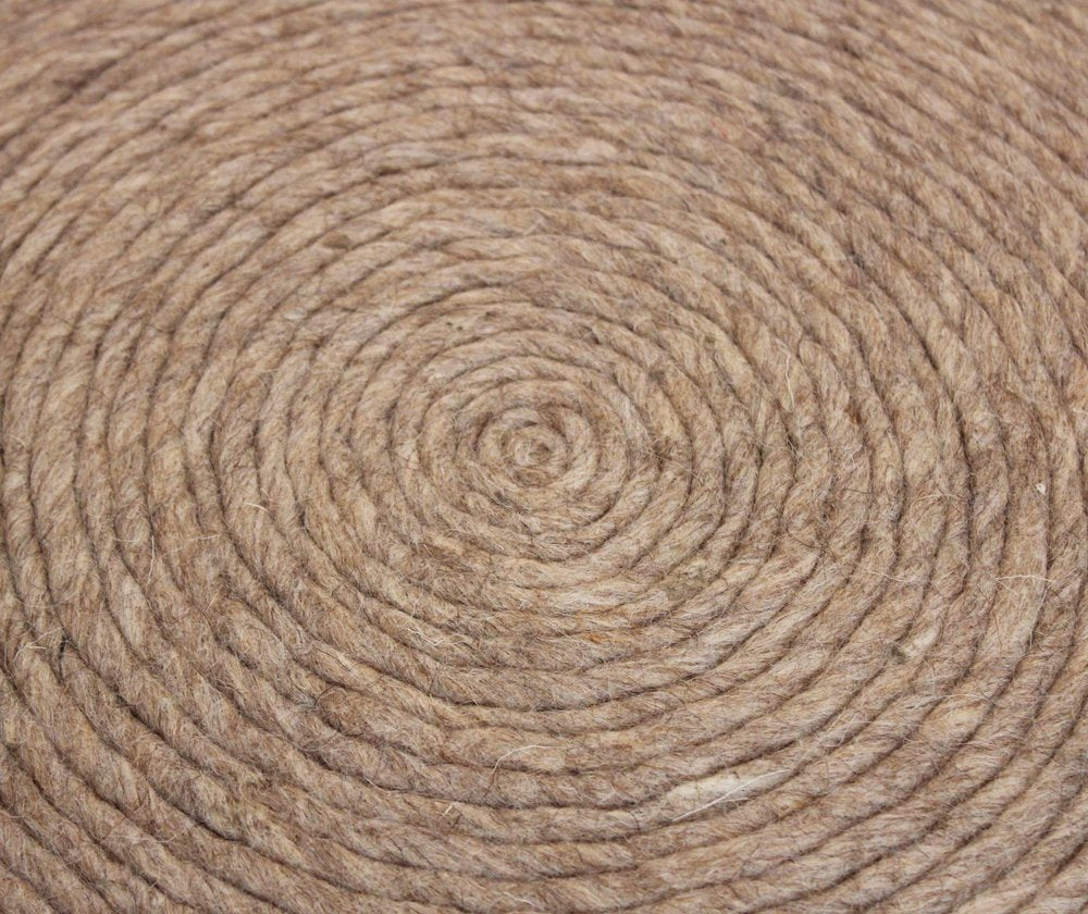 Beige Wool Round Ribbed Pouf Ottoman - 20-inch