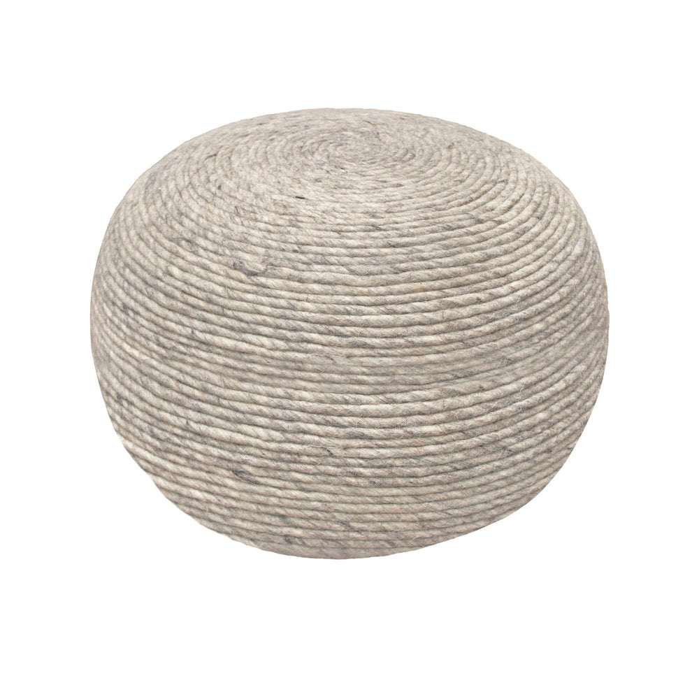 Gray Wool Round Ribbed Pouf Ottoman - 20-inch