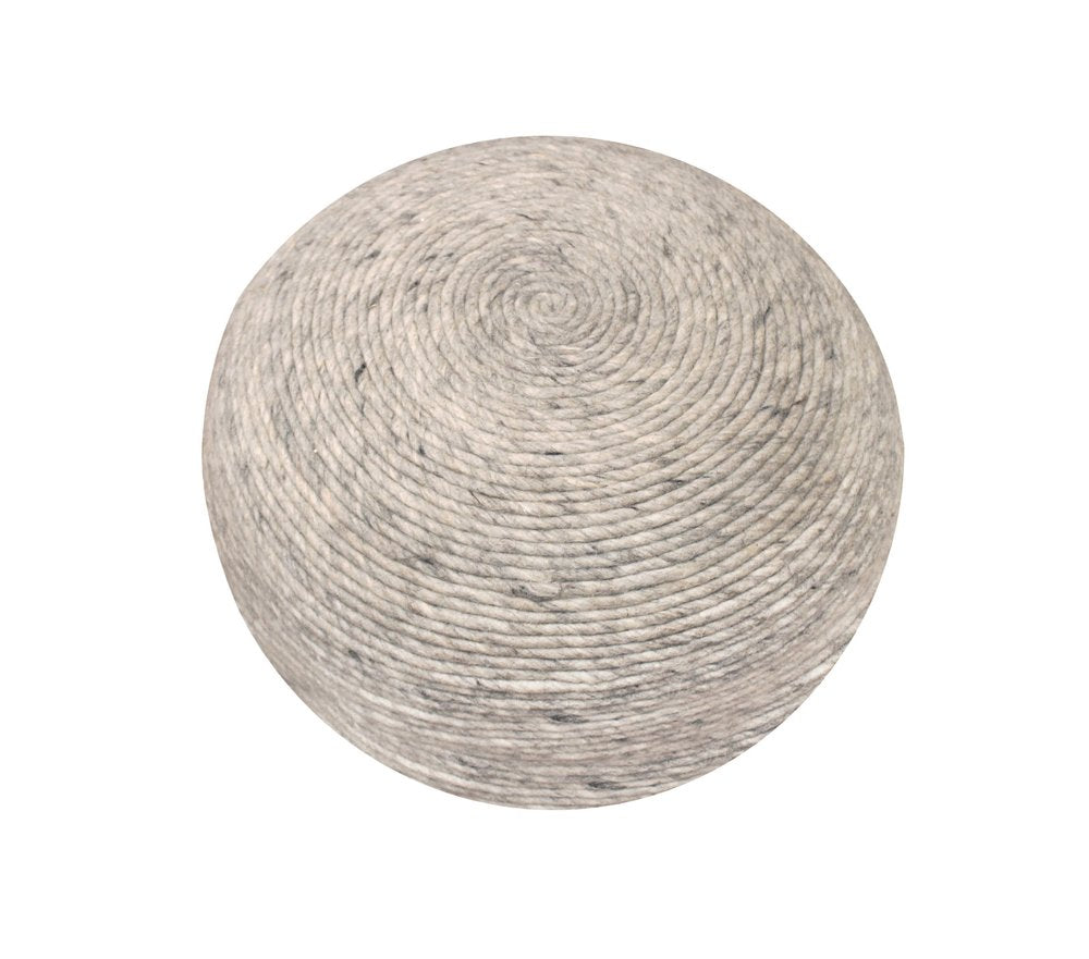 Gray Wool Round Ribbed Pouf Ottoman - 20-inch