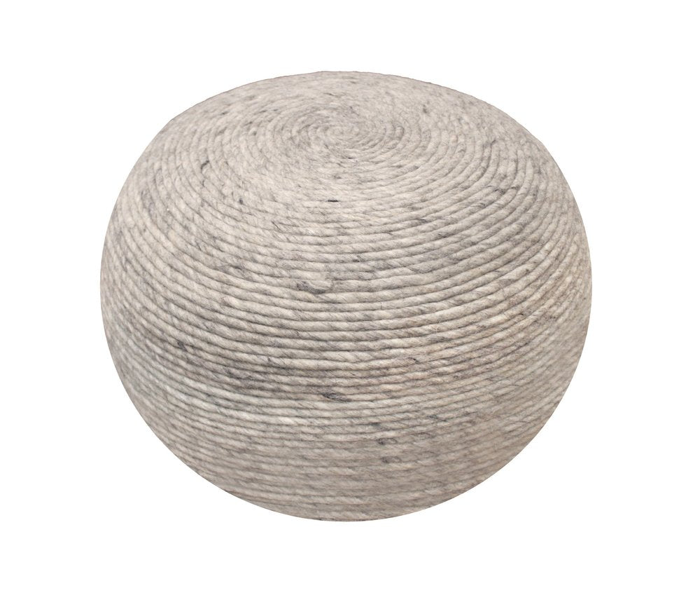 Gray Wool Round Ribbed Pouf Ottoman - 20-inch