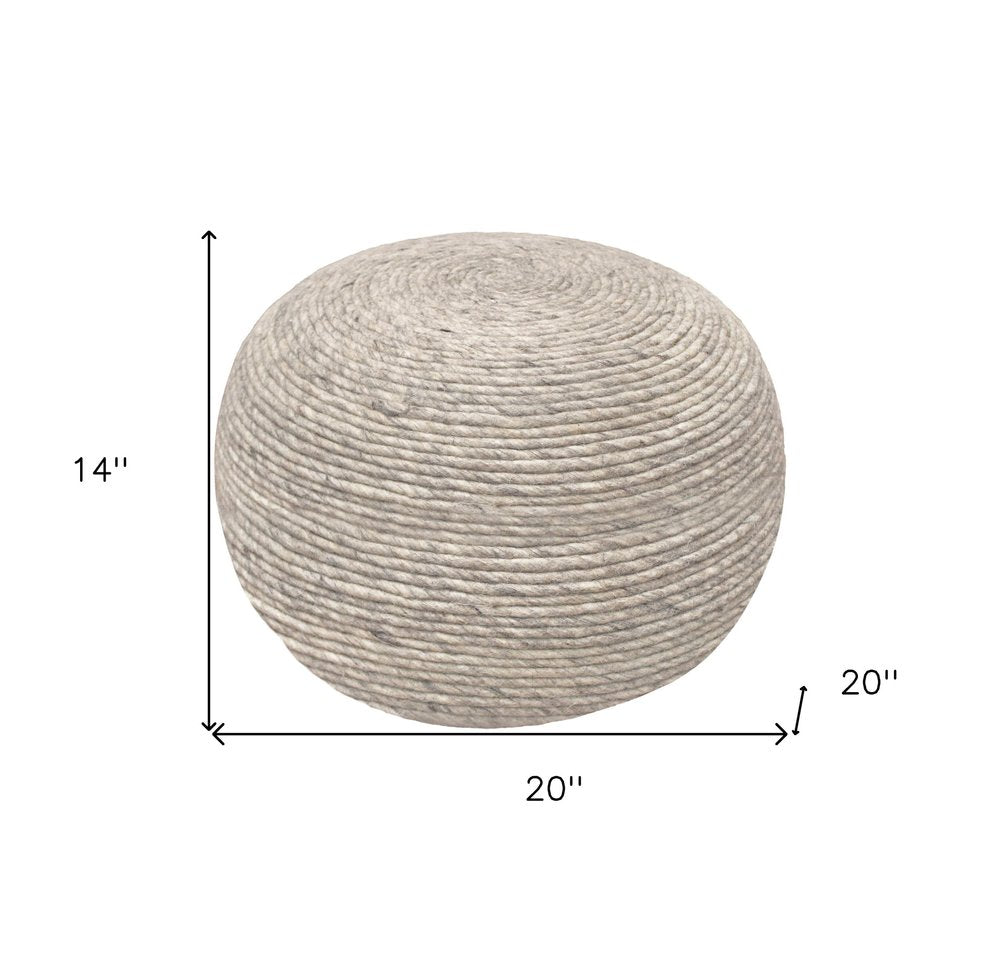 Gray Wool Round Ribbed Pouf Ottoman - 20-inch