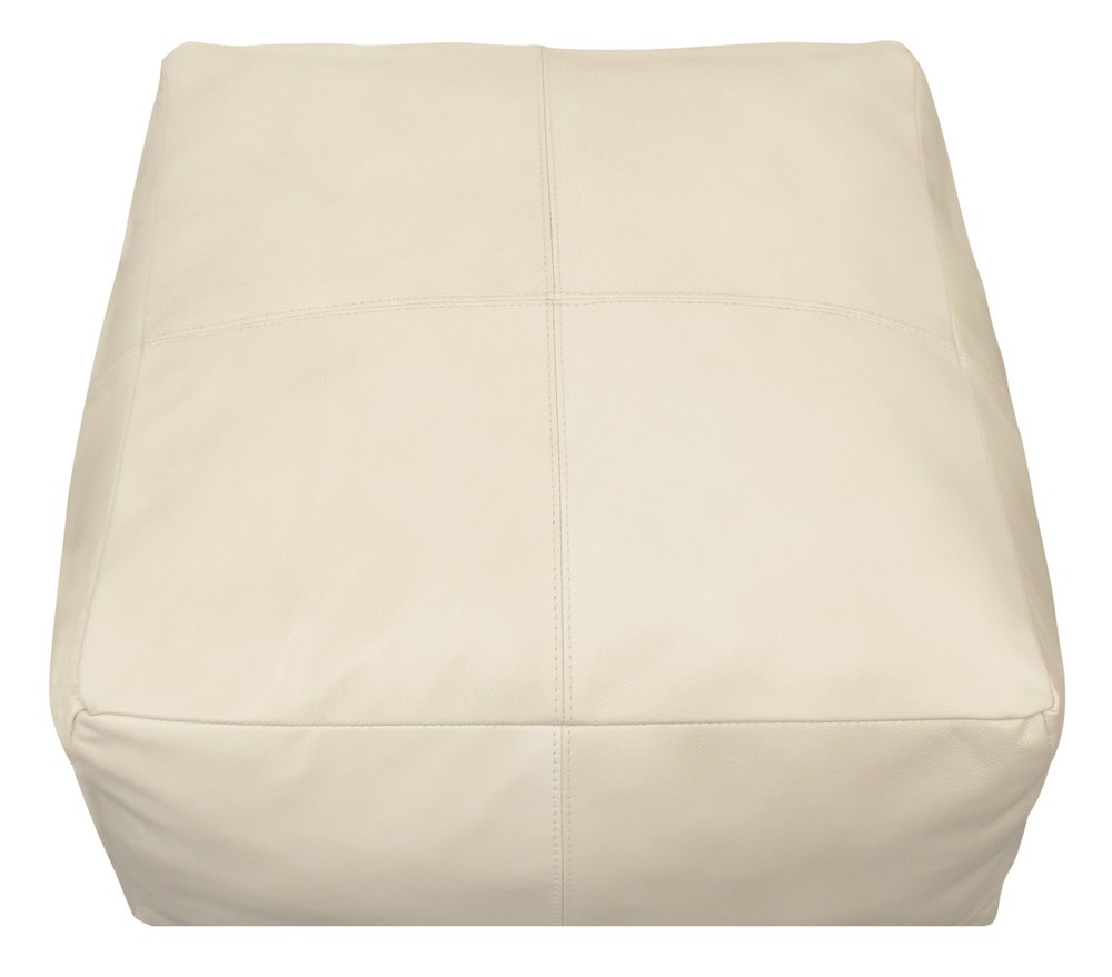 Ivory Leather Pouf Ottoman - 22-inch