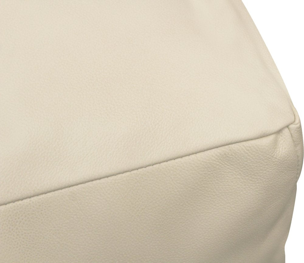 Ivory Leather Pouf Ottoman - 22-inch
