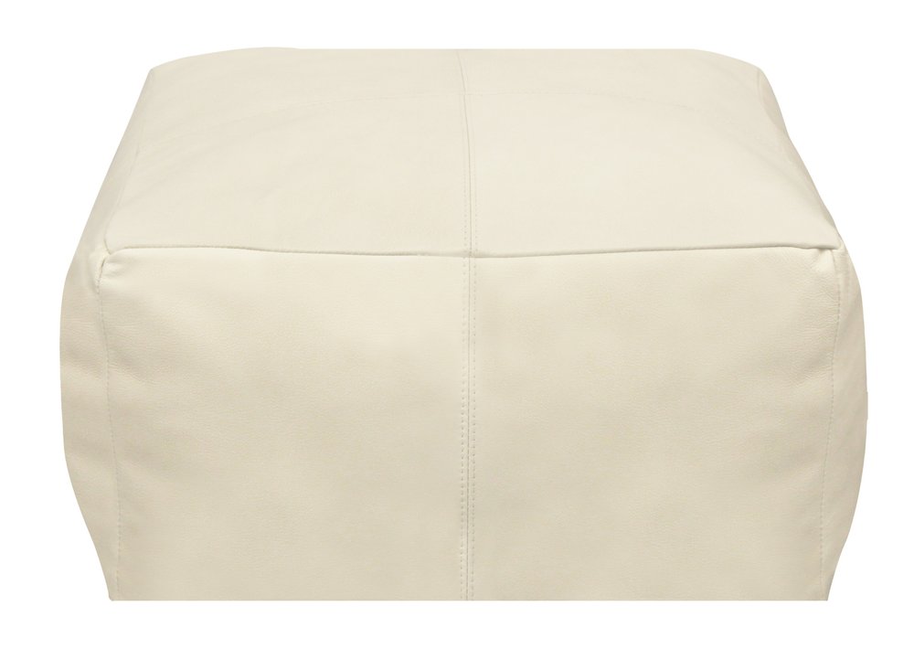 Ivory Leather Pouf Ottoman - 22-inch