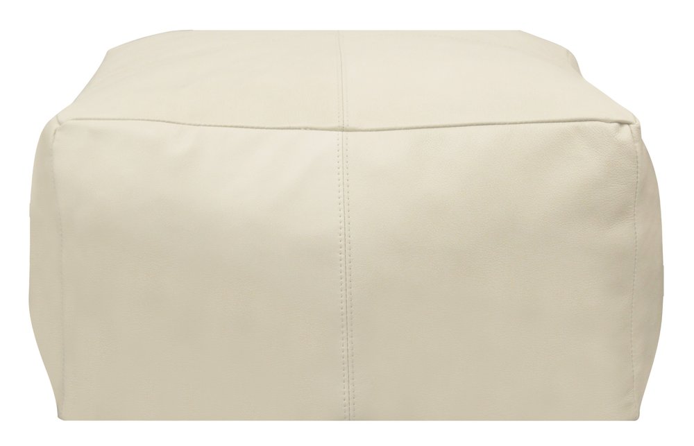 Ivory Leather Pouf Ottoman - 22-inch