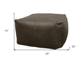 Gray Brown Distressed Leather Pouf Ottoman - 22-inch