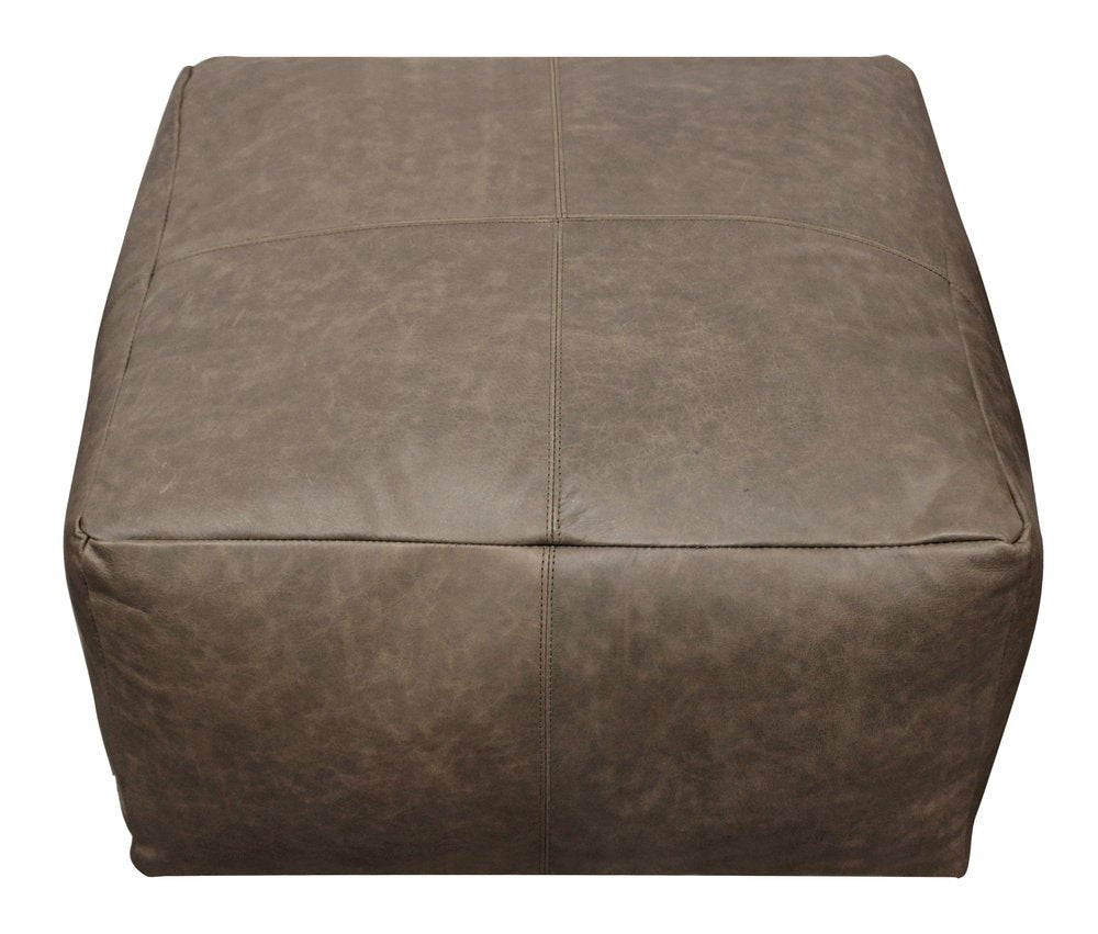 Gray Brown Distressed Leather Pouf Ottoman - 22-inch