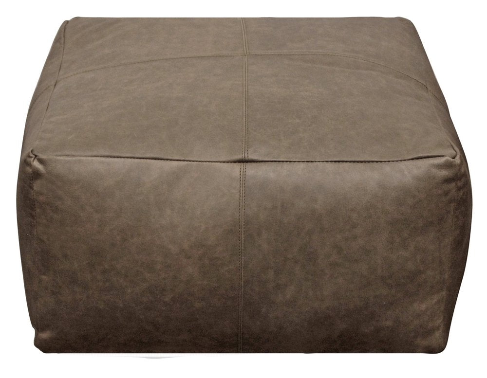 Gray Brown Distressed Leather Pouf Ottoman - 22-inch