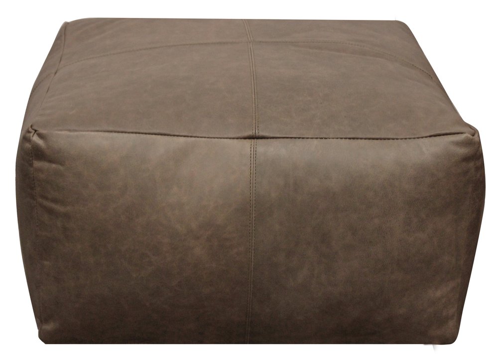 Gray Brown Distressed Leather Pouf Ottoman - 22-inch