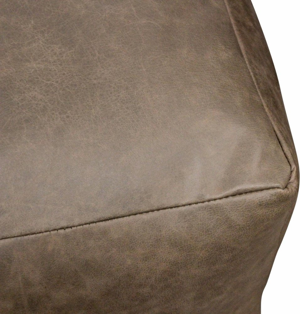 Gray Brown Distressed Leather Pouf Ottoman - 22-inch