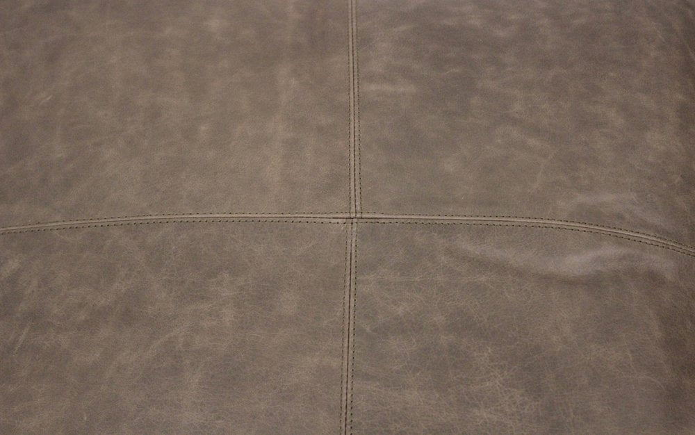 Gray Brown Distressed Leather Pouf Ottoman - 22-inch
