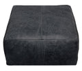Black Distressed Leather Pouf Ottoman - 22-inch