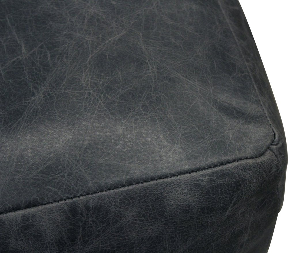 Black Distressed Leather Pouf Ottoman - 22-inch