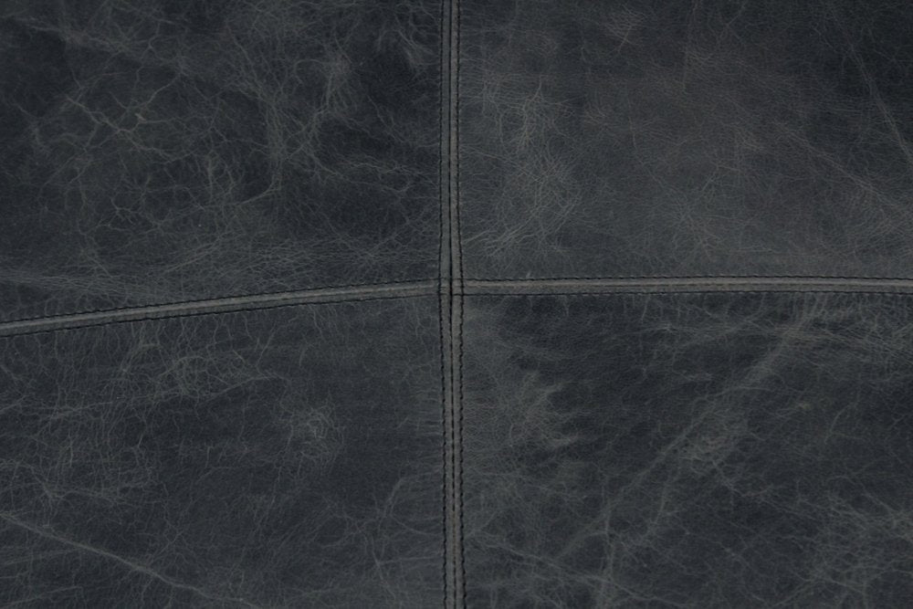 Black Distressed Leather Pouf Ottoman - 22-inch