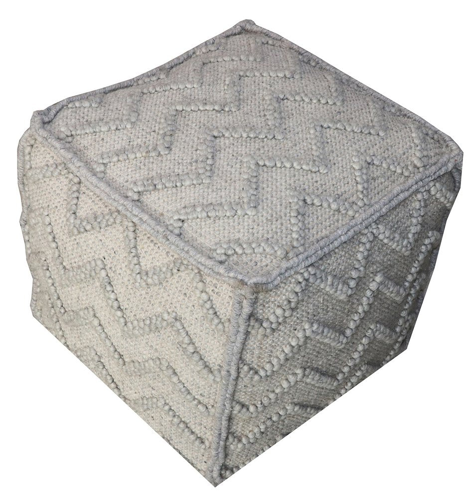 Gray Wool Cotton Blend Cube Chevron Pouf Ottoman - 18-inch