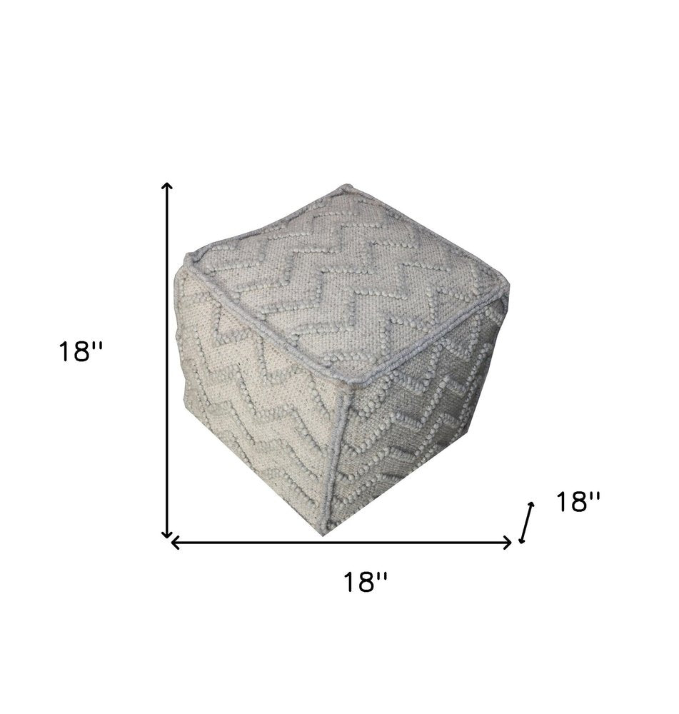Gray Wool Cotton Blend Cube Chevron Pouf Ottoman - 18-inch