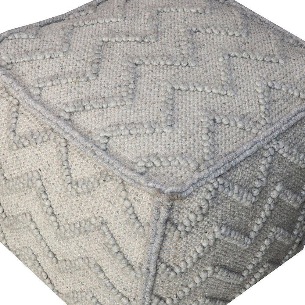 Gray Wool Cotton Blend Cube Chevron Pouf Ottoman - 18-inch