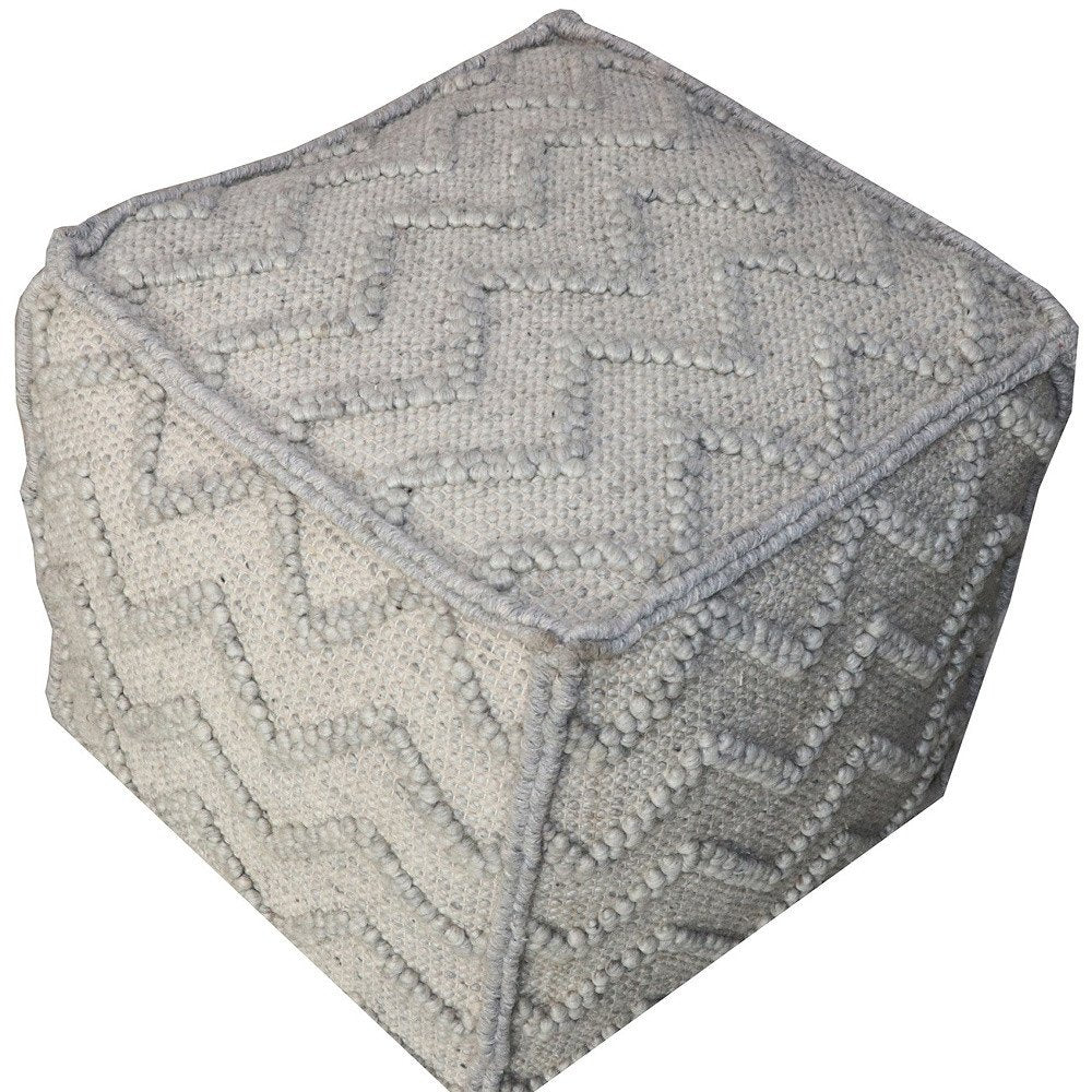 Gray Wool Cotton Blend Cube Chevron Pouf Ottoman - 18-inch