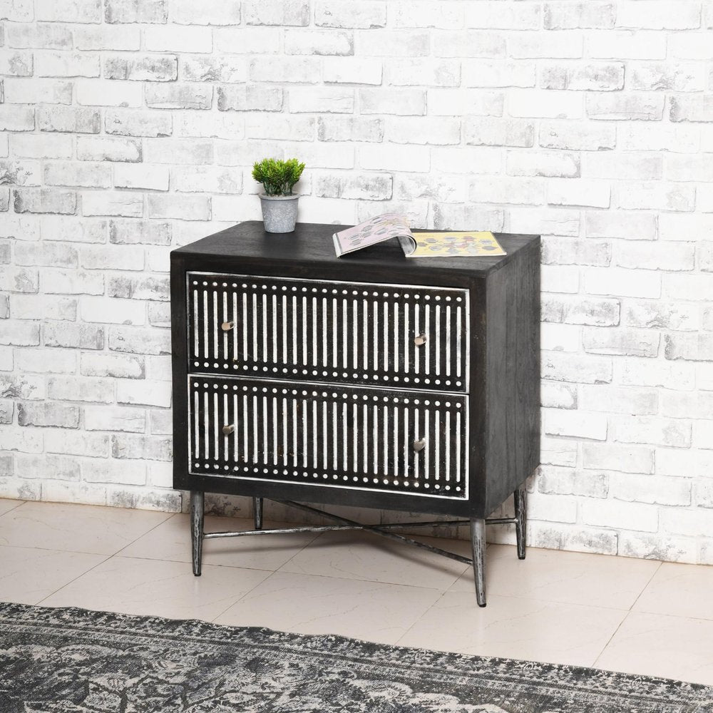 Dark Brown Solid Wood Two Drawer Nightstand - 28-inch