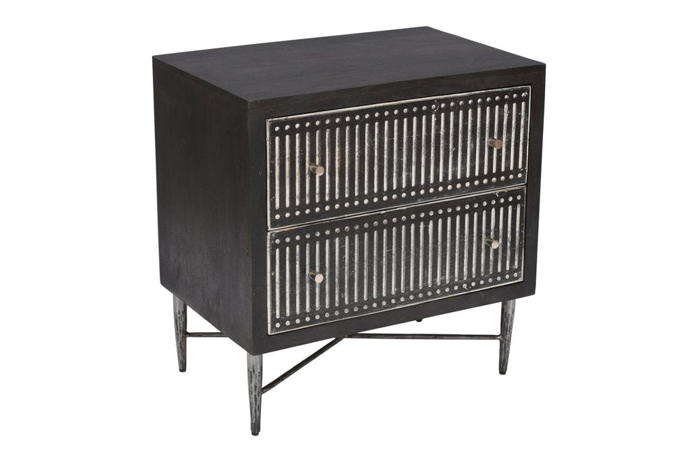 Dark Brown Solid Wood Two Drawer Nightstand - 28-inch