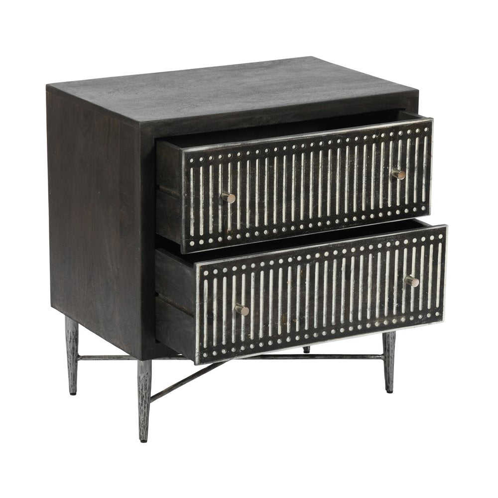 Dark Brown Solid Wood Two Drawer Nightstand - 28-inch