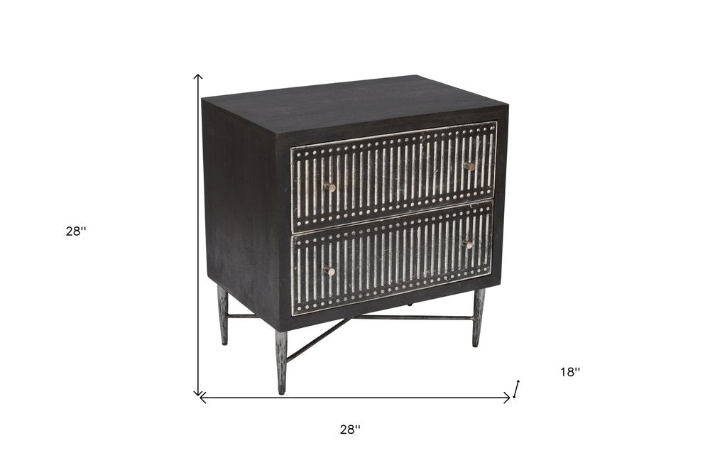 Dark Brown Solid Wood Two Drawer Nightstand - 28-inch