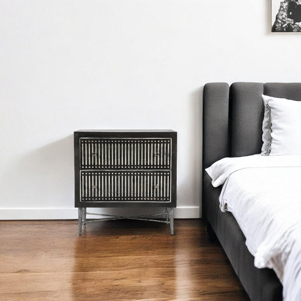 Dark Brown Solid Wood Two Drawer Nightstand - 28-inch