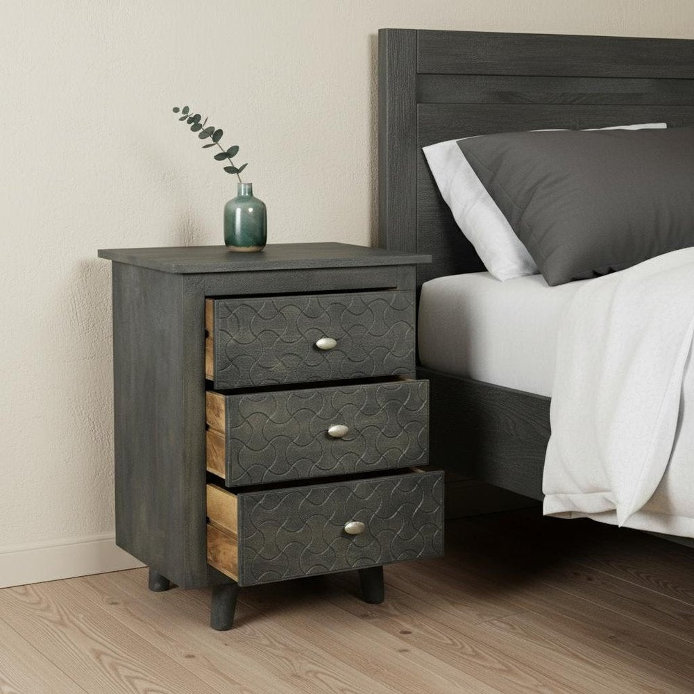 Gray Three Drawer Nightstand - 30-inch