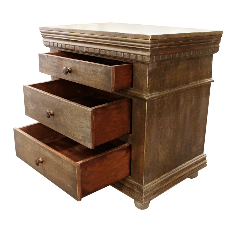 Solid Wood Three Drawer Nightstand - 30-inch