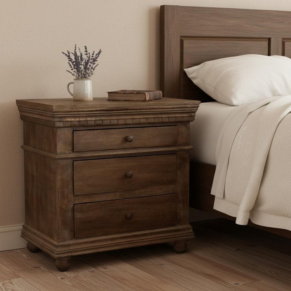 Solid Wood Three Drawer Nightstand - 30-inch