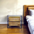 Natural Solid Wood and Glass Two Drawer Nightstand - 28-inch
