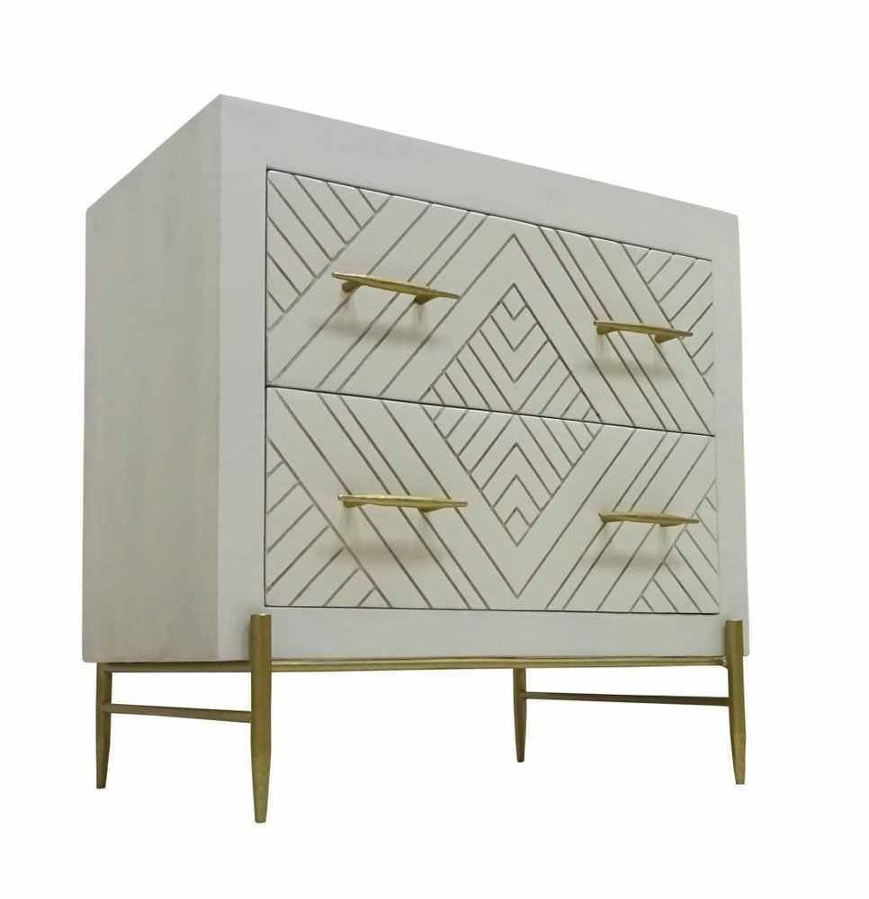 White Solid Wood Two Drawer Nightstand - 28-inch