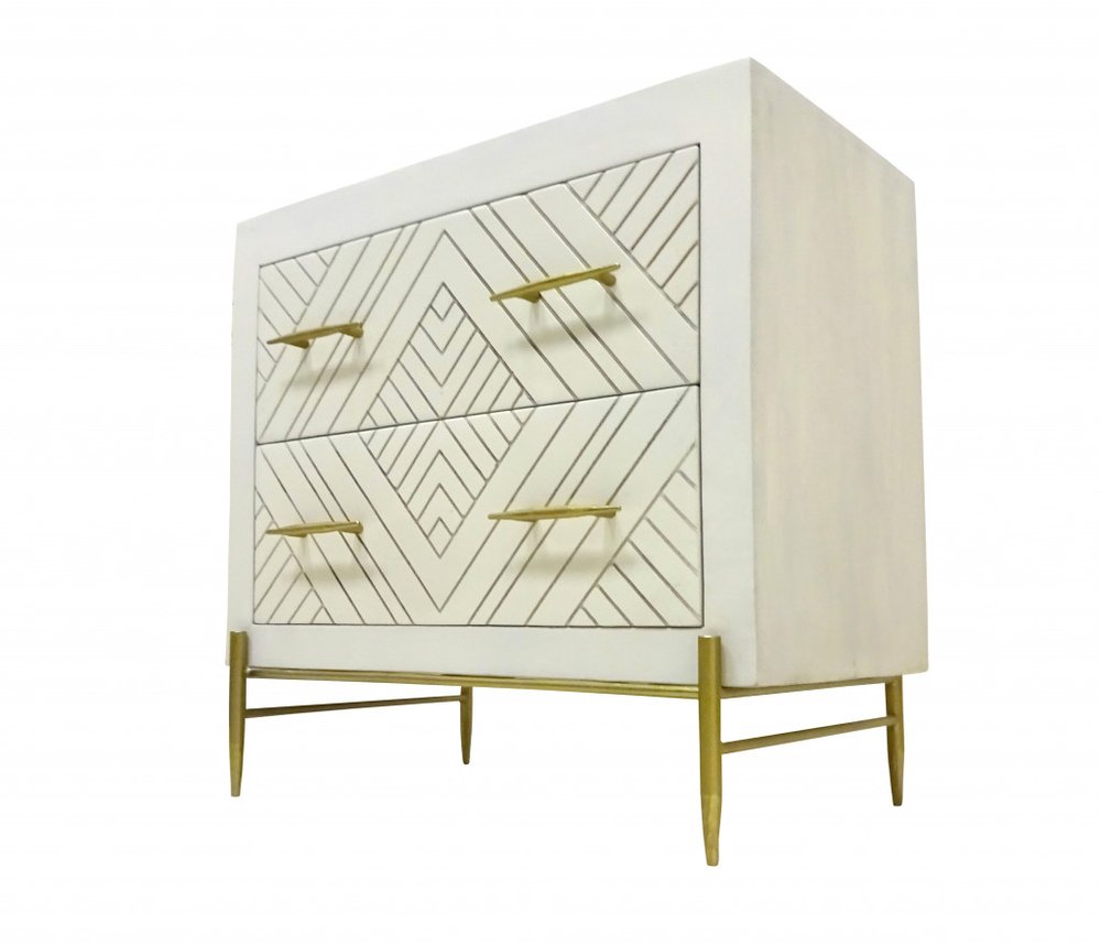 White Solid Wood Two Drawer Nightstand - 28-inch