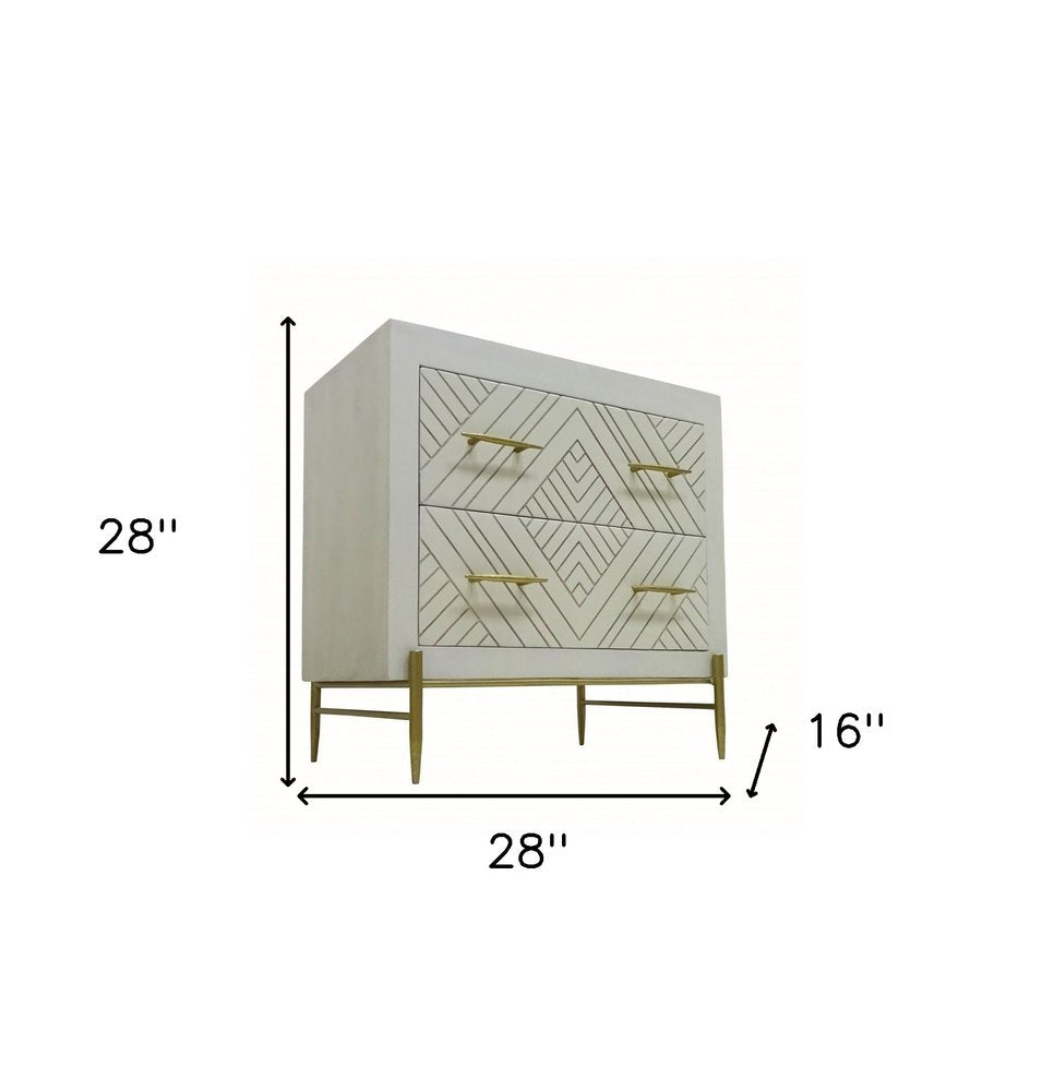 White Solid Wood Two Drawer Nightstand - 28-inch