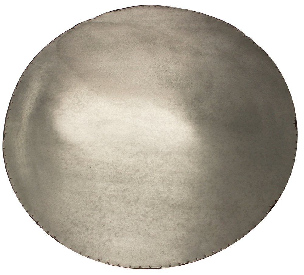 White and Natural Iron and Solid Wood Round Drum Coffee Table