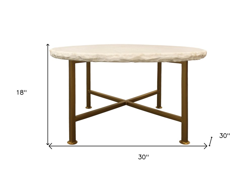 Ivory and Brass Genuine Marble and Iron Round Frame Coffee Table