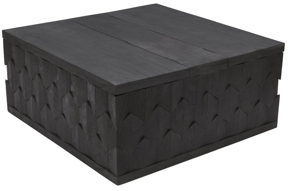 Dark Gray Solid Wood Square Distressed Solid Trunk Coffee Table