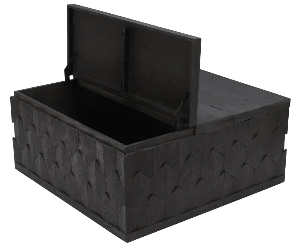 Dark Gray Solid Wood Square Distressed Solid Trunk Coffee Table