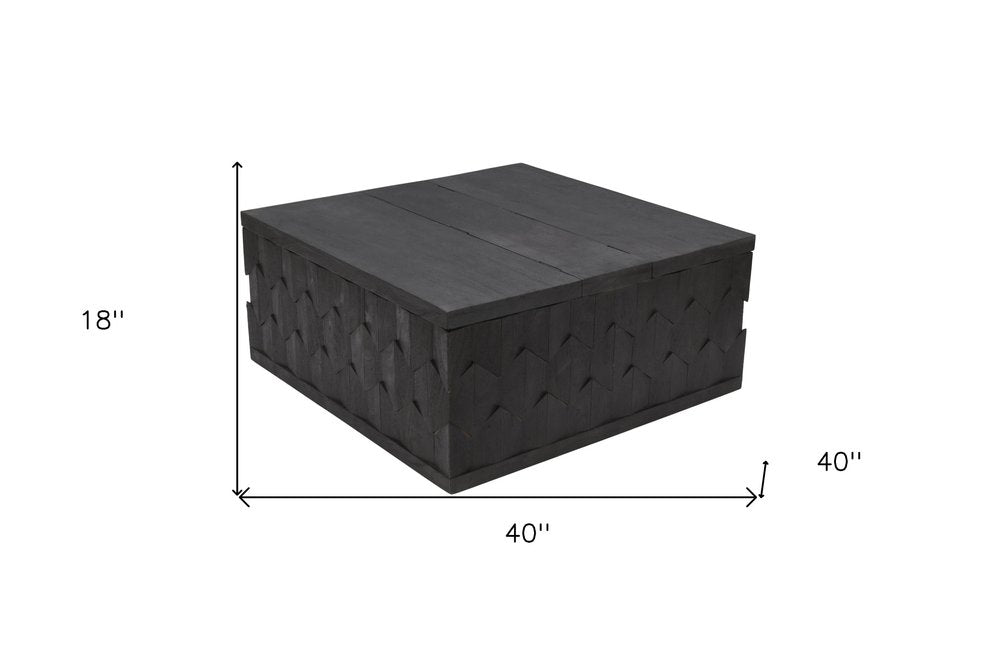 Dark Gray Solid Wood Square Distressed Solid Trunk Coffee Table