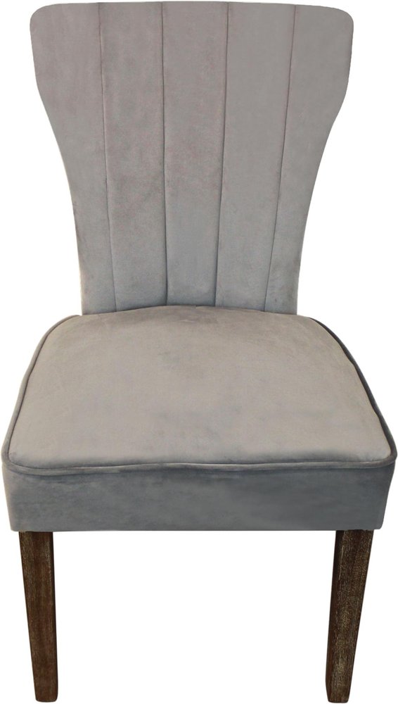 Set of Two Gray and Brown Upholstered Velvet Dining Parsons Chairs