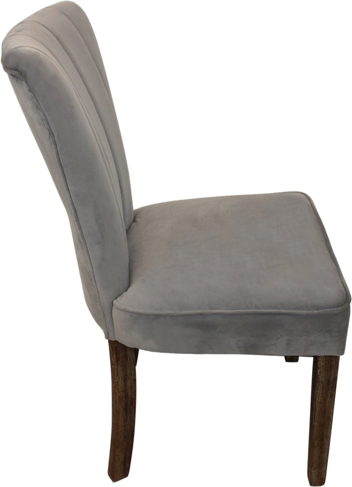 Set of Two Gray and Brown Upholstered Velvet Dining Parsons Chairs