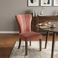 Set of Two Blush and Brown Upholstered Velvet Dining Parsons Chairs